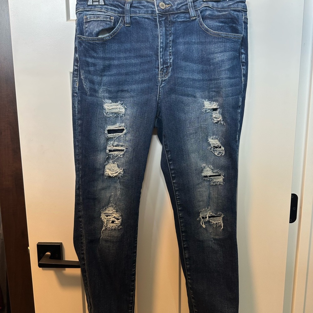 KanCan Women's Straight Leg Jeans - Distressed Blue